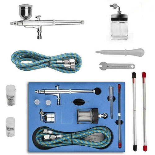 DUAL FEED AIRBRUSH SET WITH HOSES - GRAVITY 7CC OR SUCTION FEED - NHDU-32K