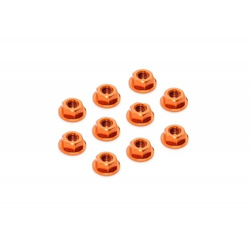 XRAY ALU NUT M4 WITH SERRATED FLANGE - ORANGE (10) - XY960241-O